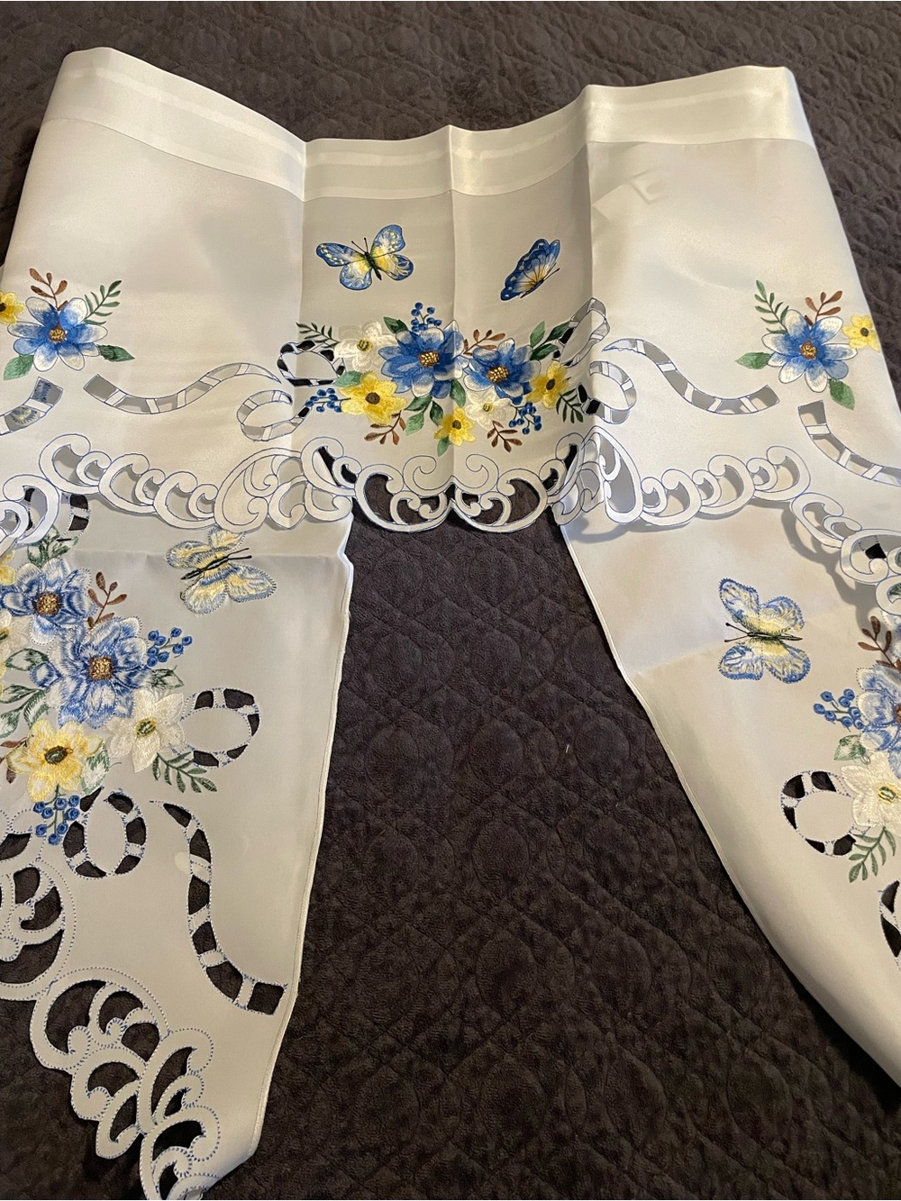 White Embroidered Dainty Butterfly Floral Valance